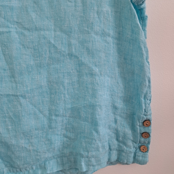 Cynthia Rowley 100% Linen Top Aqua Blue Button Detail Short Sleeve Size Large - Picture 5 of 8